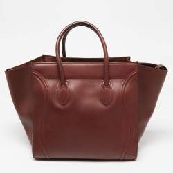 Pre Owned Celine Maroon Leather Medium Phantom Luggage Tote 