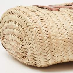 Pre Owned Celine Brown/Cream Woven Raffia and Leather Triomphe Basket Tote