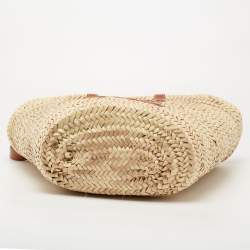 Pre Owned Celine Brown/Cream Woven Raffia and Leather Triomphe Basket Tote