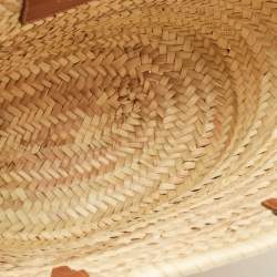 Pre Owned Celine Brown/Cream Woven Raffia and Leather Triomphe Basket Tote