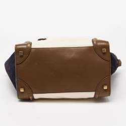 Pre Owned Celine Tri Color Leather and Suede Mini Luggage Tote