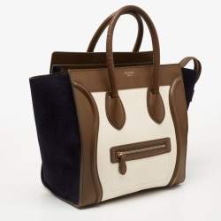 Pre Owned Celine Tri Color Leather and Suede Mini Luggage Tote