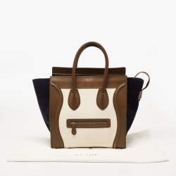 Pre Owned Celine Tri Color Leather and Suede Mini Luggage Tote