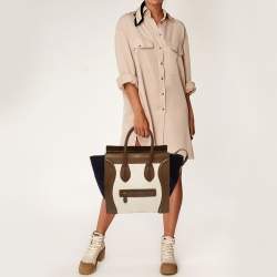 Pre Owned Celine Tri Color Leather and Suede Mini Luggage Tote