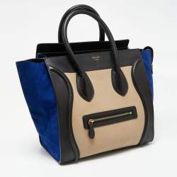 Pre Owned Celine Tri Color Leather and Suede Mini Luggage Tote