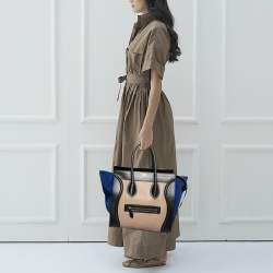 Pre Owned Celine Tri Color Leather and Suede Mini Luggage Tote