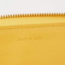 Pre Owned Celine Yellow Leather Half Zip Multifunction Wallet