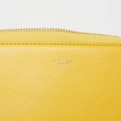 Pre Owned Celine Yellow Leather Half Zip Multifunction Wallet