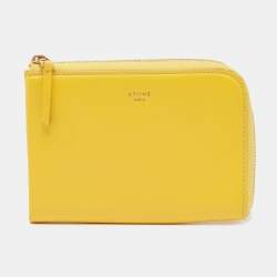 Pre Owned Celine Yellow Leather Half Zip Multifunction Wallet
