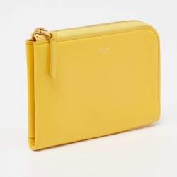Pre Owned Celine Yellow Leather Half Zip Multifunction Wallet