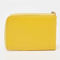Pre Owned Celine Yellow Leather Half Zip Multifunction Wallet
