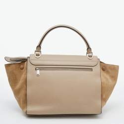 Pre Owned Celine Beige Leather and Suede Medium Trapeze Top Handle Bag