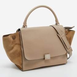 Pre Owned Celine Beige Leather and Suede Medium Trapeze Top Handle Bag