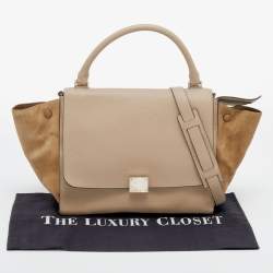 Pre Owned Celine Beige Leather and Suede Medium Trapeze Top Handle Bag