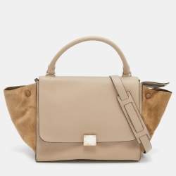 Pre Owned Celine Beige Leather and Suede Medium Trapeze Top Handle Bag