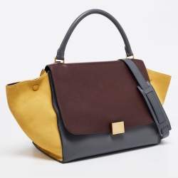 Pre Owned Celine Tri Color Leather and Suede Medium Trapeze Bag