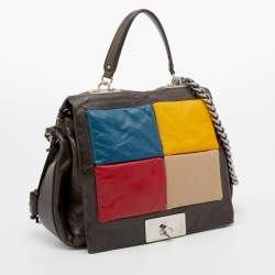 Pre Owned Celine Multicolor Leather Color Block Flap Top Handle Bag