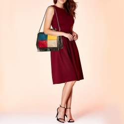 Pre Owned Celine Multicolor Leather Color Block Flap Top Handle Bag