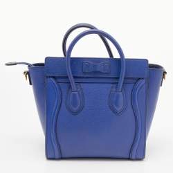 Pre Owned Celine Blue Leather Nano Luggage Tote