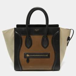 Pre Owned Celine Tri-Color Leather Mini Luggage Tote