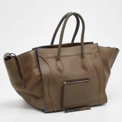 Pre Owned Celine Olive Green Leather Medium Phantom Luggage Tote