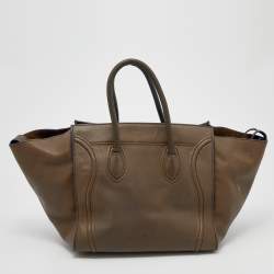 Pre Owned Celine Olive Green Leather Medium Phantom Luggage Tote