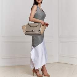 Pre Owned Celine Grey Leather And Suede Trapeze Medium Top Handle Bag