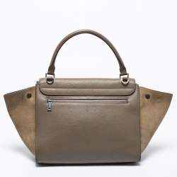Pre Owned Celine Grey Leather And Suede Trapeze Medium Top Handle Bag