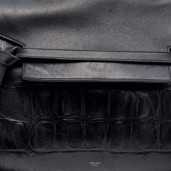 Pre Owned Celine Black Croc Embossed Leather Mini Belt Top Handle Bag