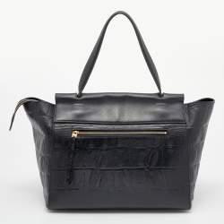 Pre Owned Celine Black Croc Embossed Leather Mini Belt Top Handle Bag