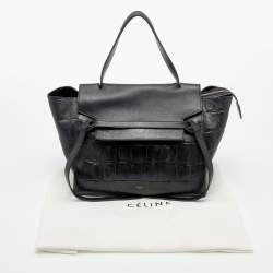 Pre Owned Celine Black Croc Embossed Leather Mini Belt Top Handle Bag