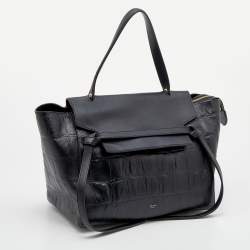 Pre Owned Celine Black Croc Embossed Leather Mini Belt Top Handle Bag