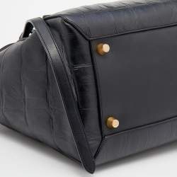 Pre Owned Celine Black Croc Embossed Leather Mini Belt Top Handle Bag