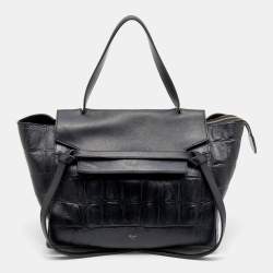 Pre Owned Celine Black Croc Embossed Leather Mini Belt Top Handle Bag