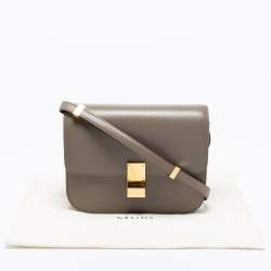 Pre Owned Celine Grey Leather Medium Classic Box Shoulder Bag