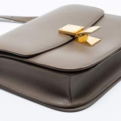 Pre Owned Celine Grey Leather Medium Classic Box Shoulder Bag