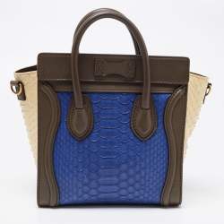 Pre Owned حقيبة يد توتس سيلين نانو لاغيدج جلد وجلد ثعبان ثلاثي اللون