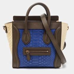 Pre Owned حقيبة يد توتس سيلين نانو لاغيدج جلد وجلد ثعبان ثلاثي اللون
