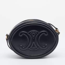 Pre Owned Celine Black Leather Cuir Triomphe Oval Crossbody Bag