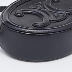 Pre Owned Celine Black Leather Cuir Triomphe Oval Crossbody Bag