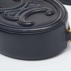 Pre Owned Celine Black Leather Cuir Triomphe Oval Crossbody Bag