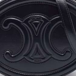 Pre Owned Celine Black Leather Cuir Triomphe Oval Crossbody Bag