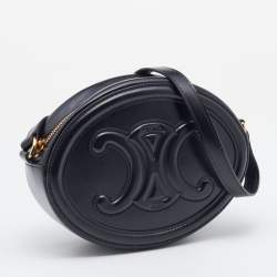 Pre Owned Celine Black Leather Cuir Triomphe Oval Crossbody Bag