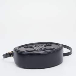 Pre Owned Celine Black Leather Cuir Triomphe Oval Crossbody Bag