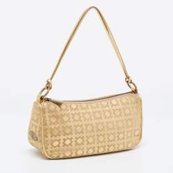 Pre Owned Celine Gold Printed Suede & Leather Pochette Bag