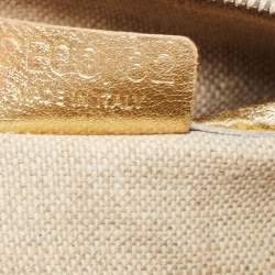 Pre Owned Celine Gold Printed Suede & Leather Pochette Bag