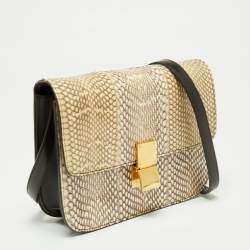 Celine Beige/Cream Watersnake Medium Classic Box Shoulder Bag