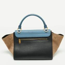Pre Owned Celine Blue Leather and Suede Small Trapeze Bag