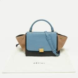 Pre Owned Celine Blue Leather and Suede Small Trapeze Bag