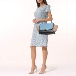 Pre Owned Celine Blue Leather and Suede Small Trapeze Bag